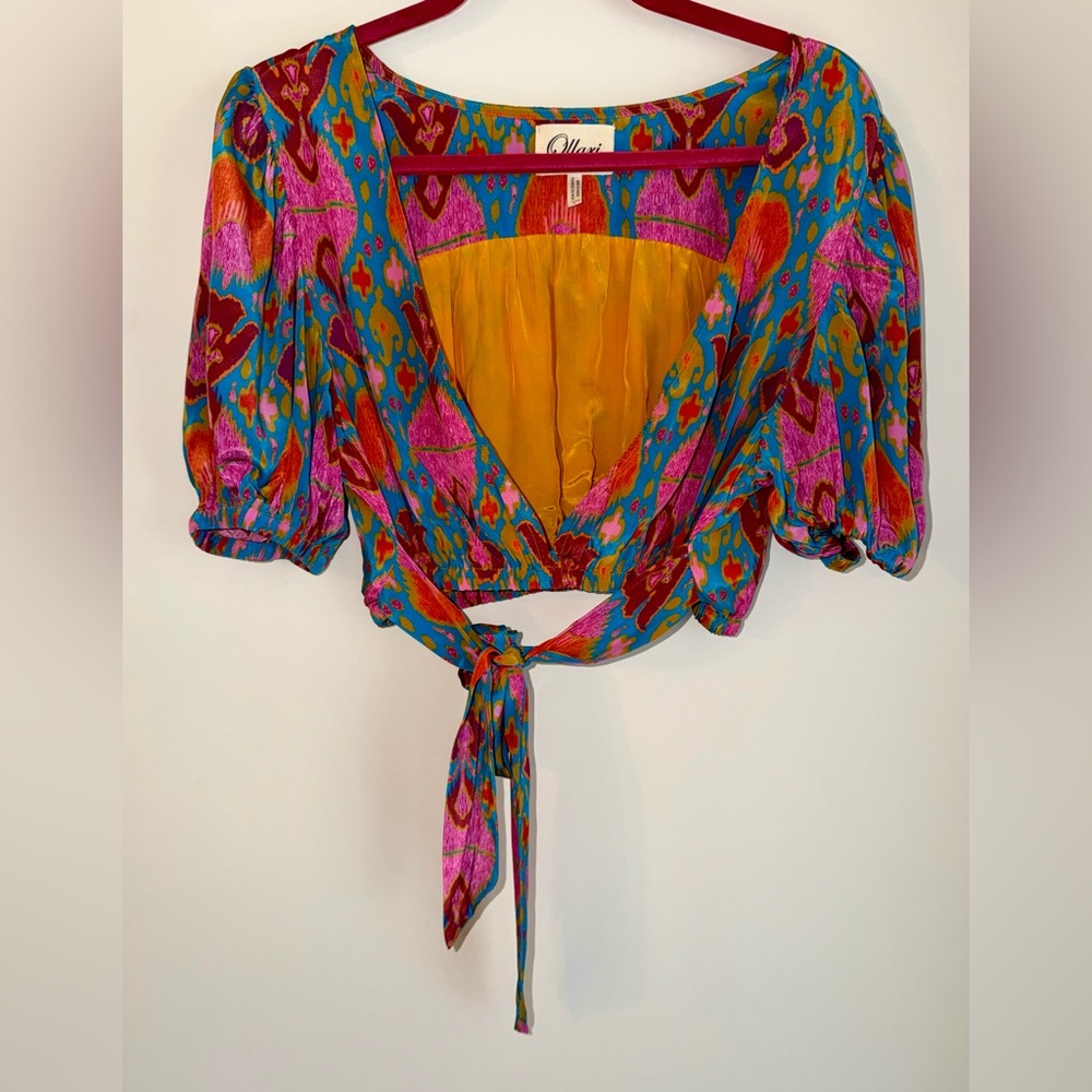 ✨ Anthropologie Ollari New York Ikat Silk-Feel Crop Top & Wide Leg Pant Set - L - Picture 2 of 16
